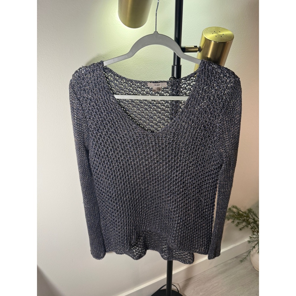 Helmut sweater 100% linen luxury designer blue gray loose long fall chic sm euc